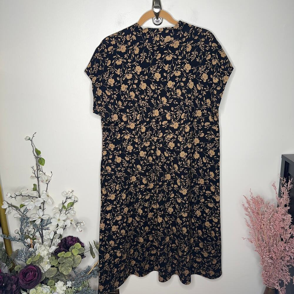 J. JILL Wearever Double-Face Jersey Fit Flare Dress Black Subtle Floral Tan U24 - Picture 4 of 6